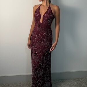 Pepper Mayo Elegant Burgundy Halter Dress